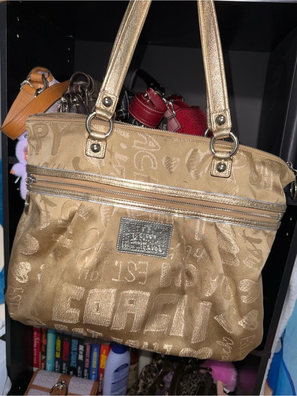 Champagne poppy coach tote